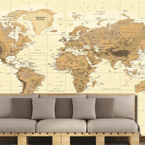 World Map Mural - Beige