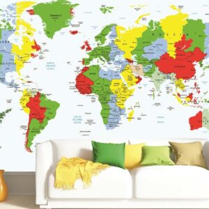 Bright World Map Mural