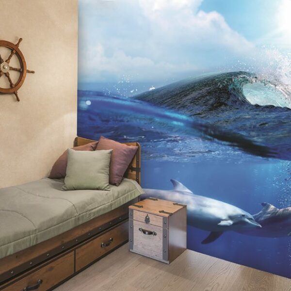 Underwater Dolphins Wave Mural