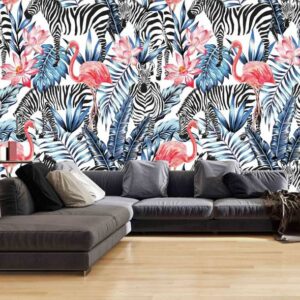 Zebra & Flamingo Mural