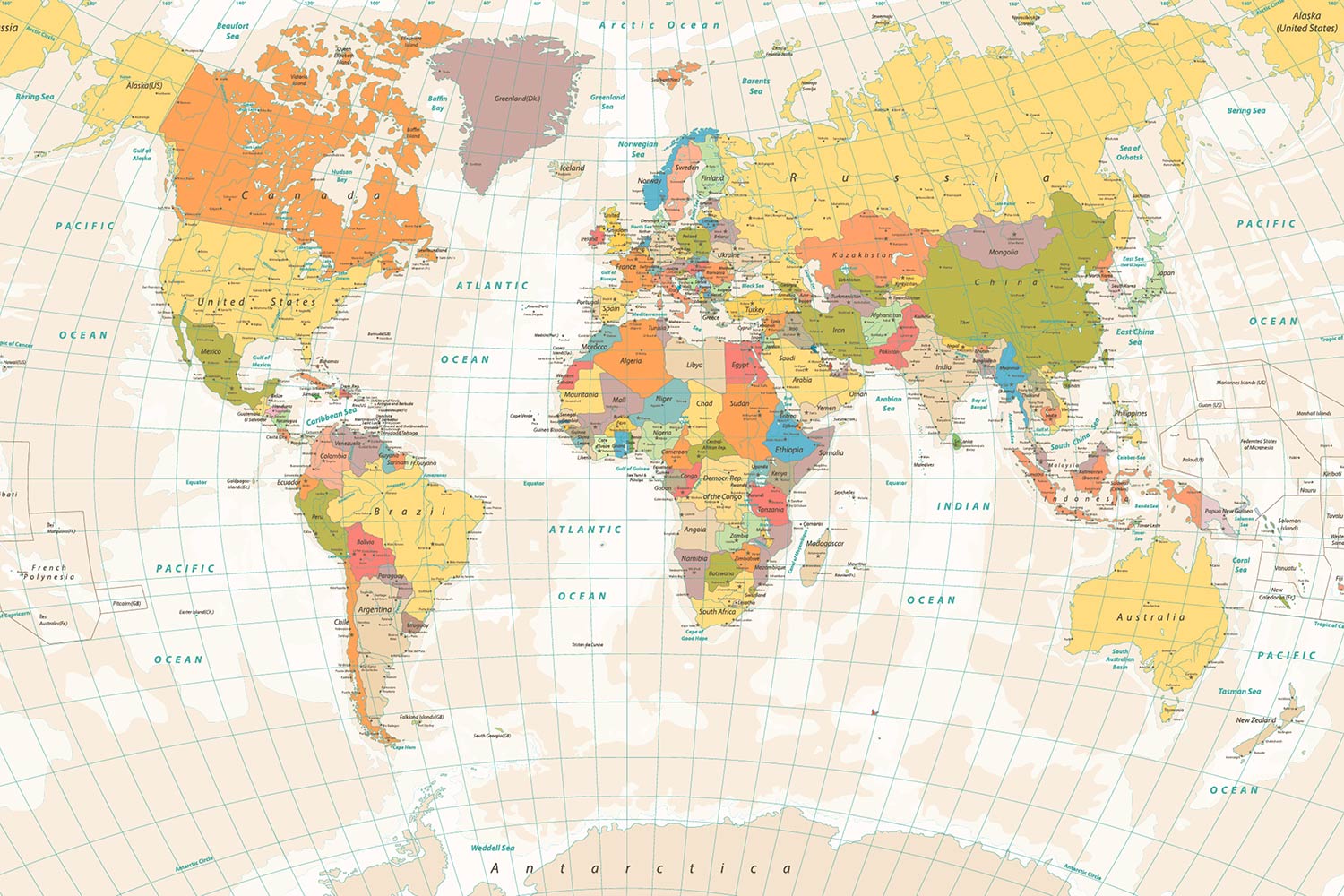 Detailed World Map Mural - Déco Wallpaper