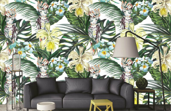 tropical leaves parrot wallpaper