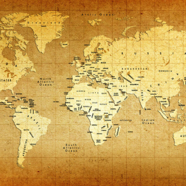 Vintage World Map Mural - Gold