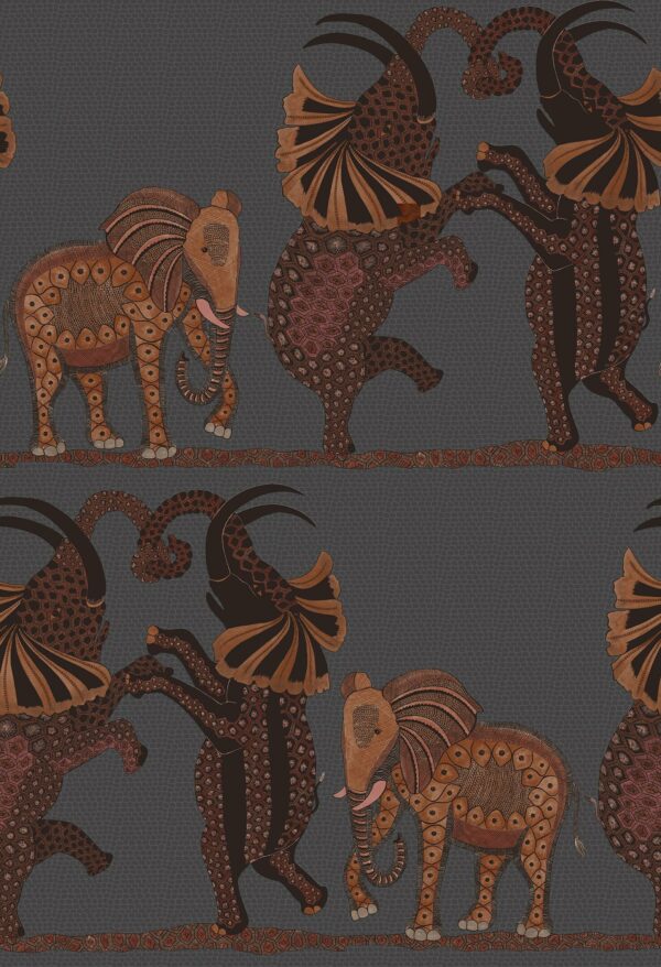 Safari Dance Wallpaper - Charcoal/Red