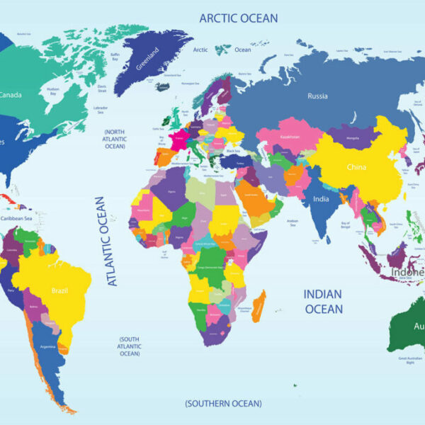 Colourful World Map Mural - 1