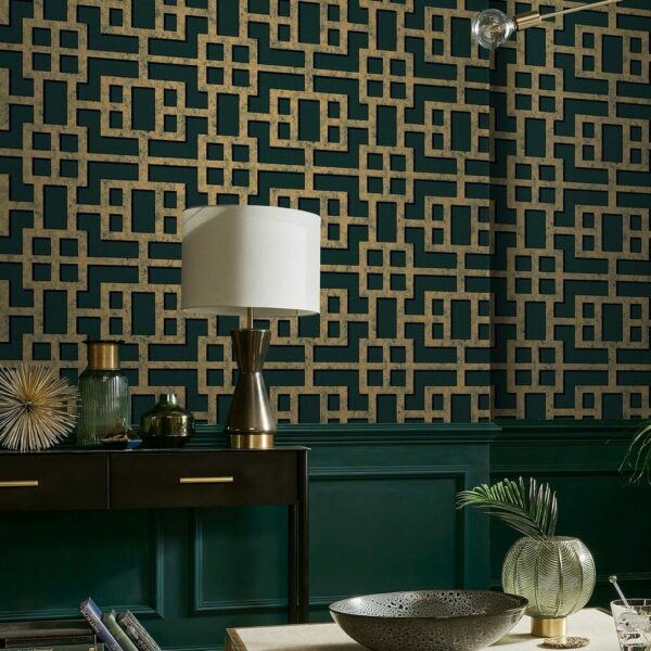 Rendo Green & Copper Wallpaper