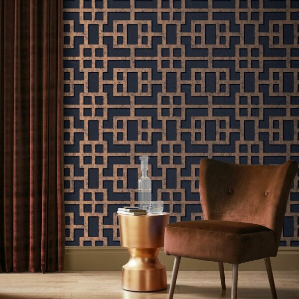 Rendo Blue & Copper Wallpaper
