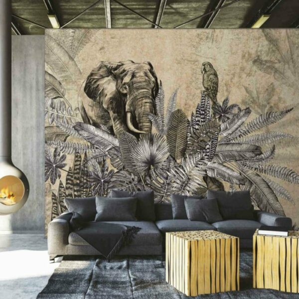 Amazon Elephant Wallpaper in Beige