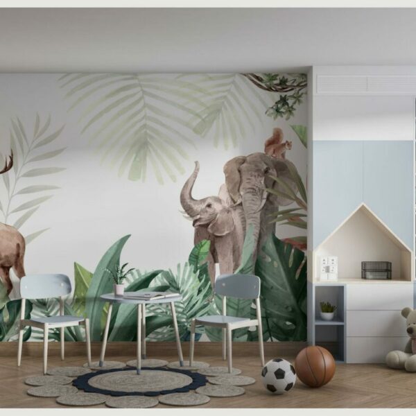 Tropic Elephants & Deer Mural