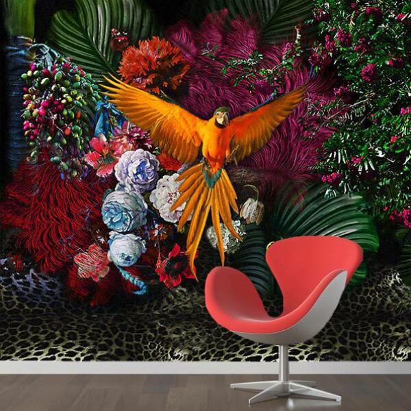 Colourful Parrot Flowers Wallmural