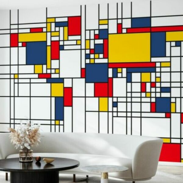 Piet Mondrian Style World Map Mural
