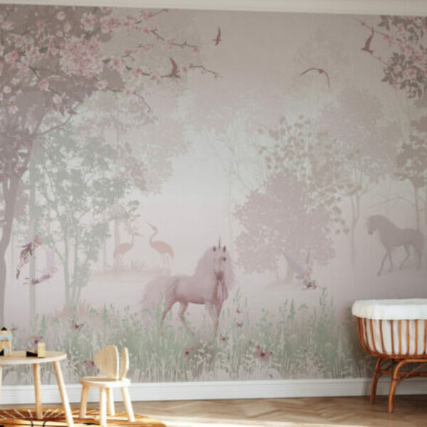 Unicorns in Dreamy Forest Mural