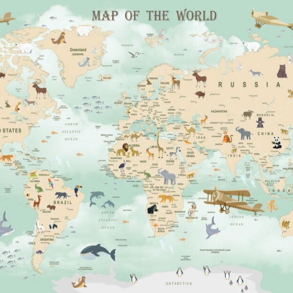 Wildlife World Map Mural