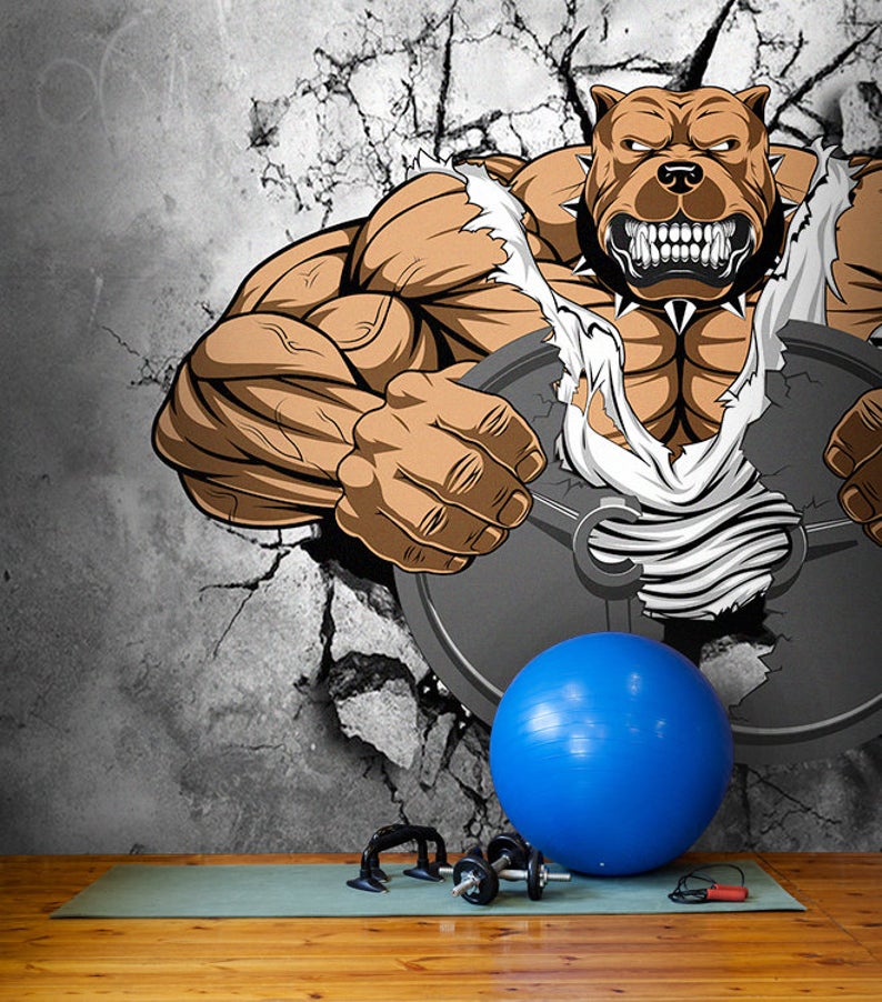 Best Deal for Fitness Doodle Muscle Bulldog Wallpaper Mural, 3D Wall