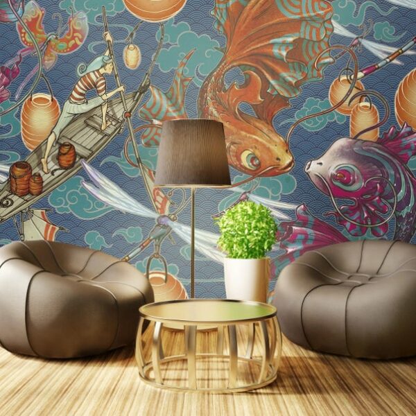 Koi Fish Wallpaper Asian Design Wallpaper Wallmural