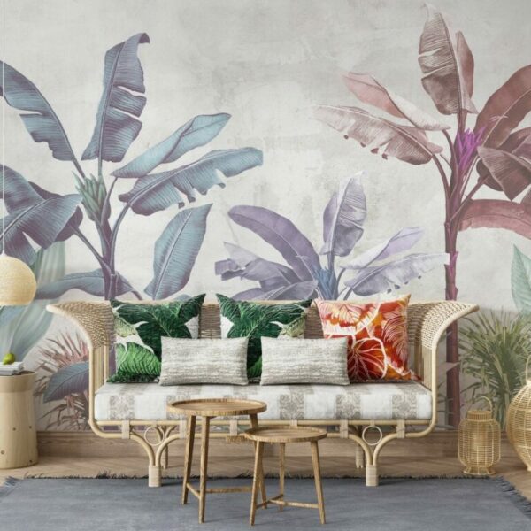 Pink and Blue Tones Colorful Palm Trees Mural
