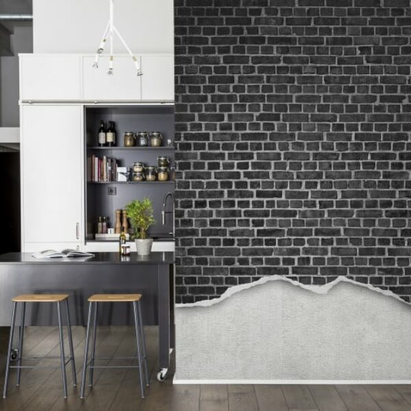 Well-Worn Brick Wall Mural - Black - Premium