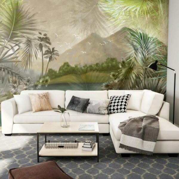 Tropical Lake Landscape And Mountains Mural