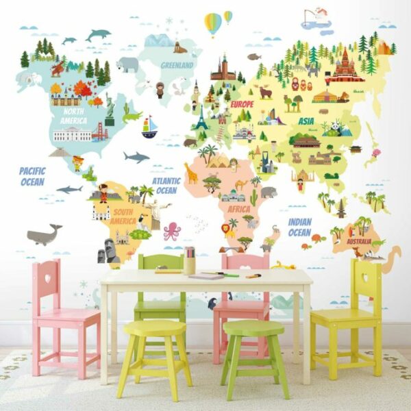 Kids Trees Maps Mural - WB2173