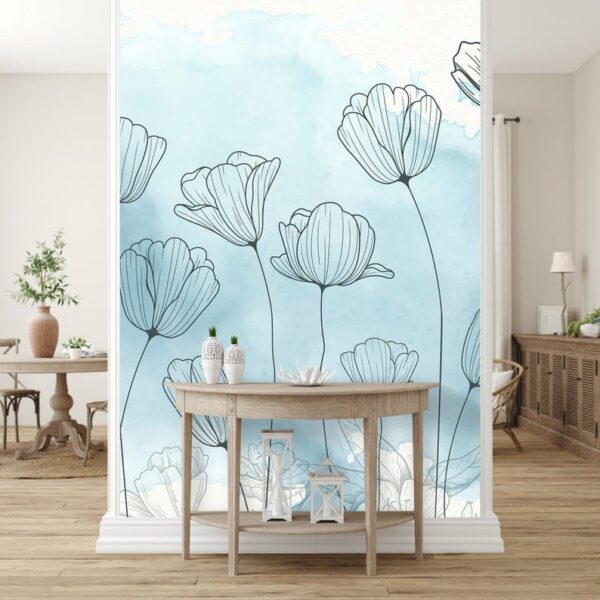 Blue Background Flowers Wallpaper Wallmural