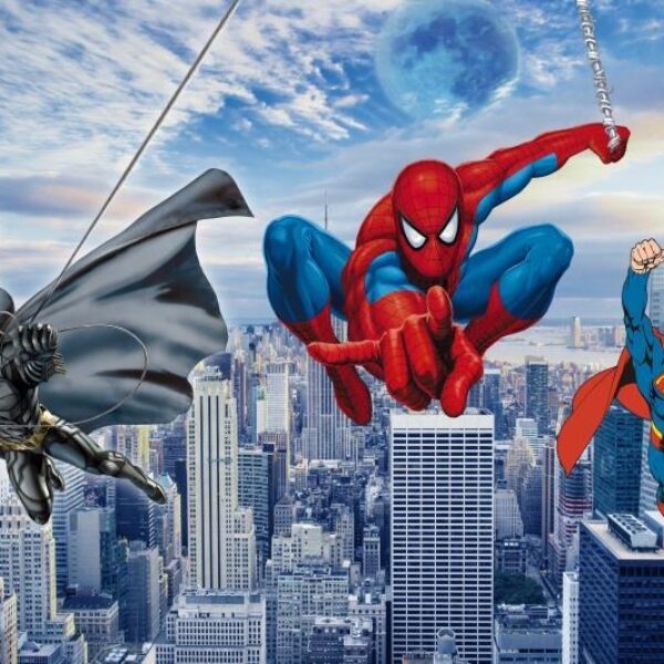 Superheros Flying Action Spiderman Batman Wallpaper