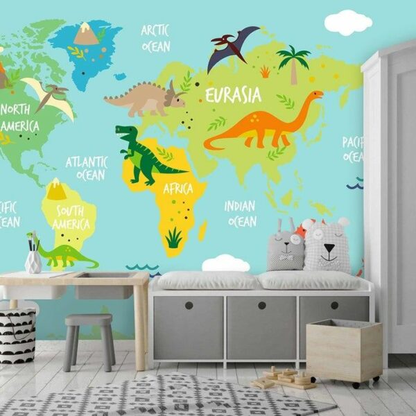 Dino Kids Map Wallpaper Wallmural