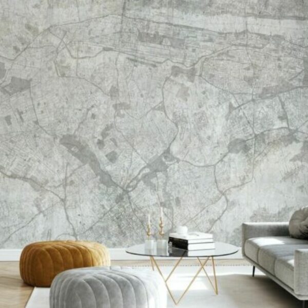 Concrete Wall with New York City Map Mural - White