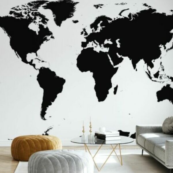 World Map Mural - B&W