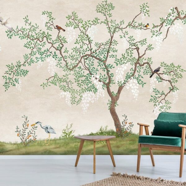 Asian Style Blossom Tree And Birds Wallpaper Wallmural