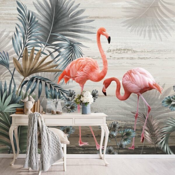 Cute Flamingos Tropical Wallpaper Wallmural
