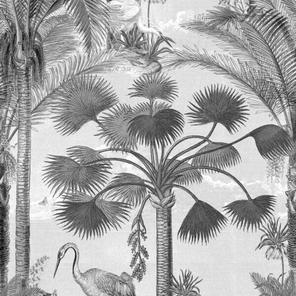 Kerala Palms Mural (2 Panel Set) - Black & White