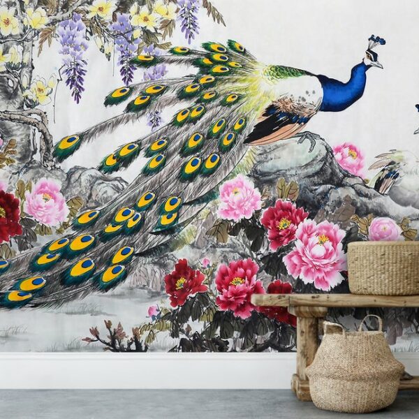 Peacock Wallpaper Floral Wall Poster Wallmural