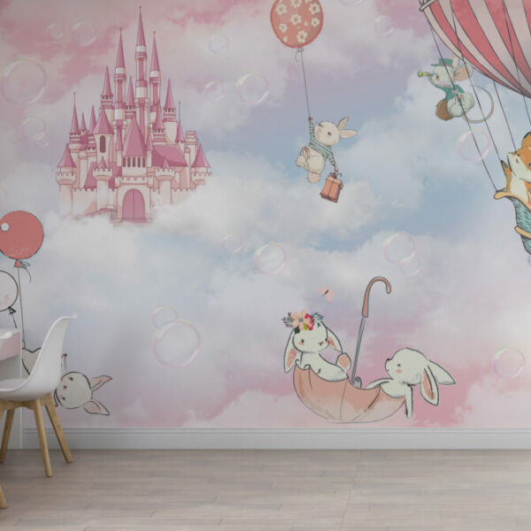 Pink With Castle Animals Wall Murals
