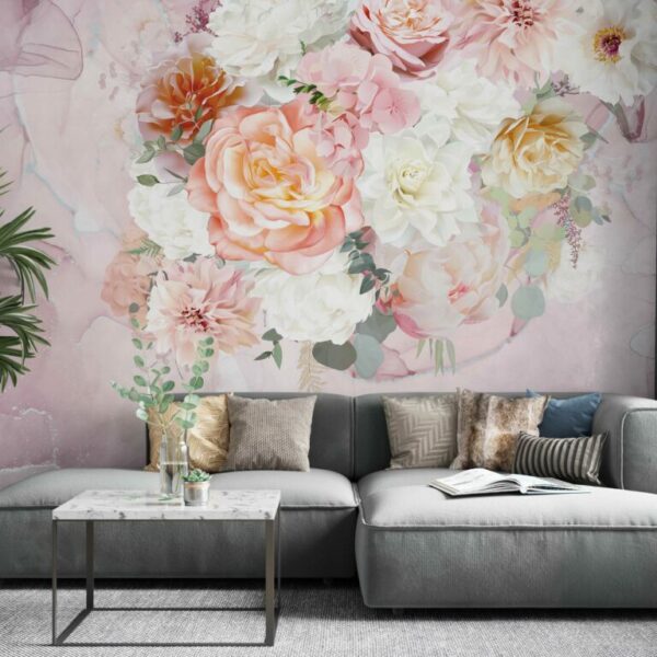 Pink Color Large Rose Pattern Wall Murals