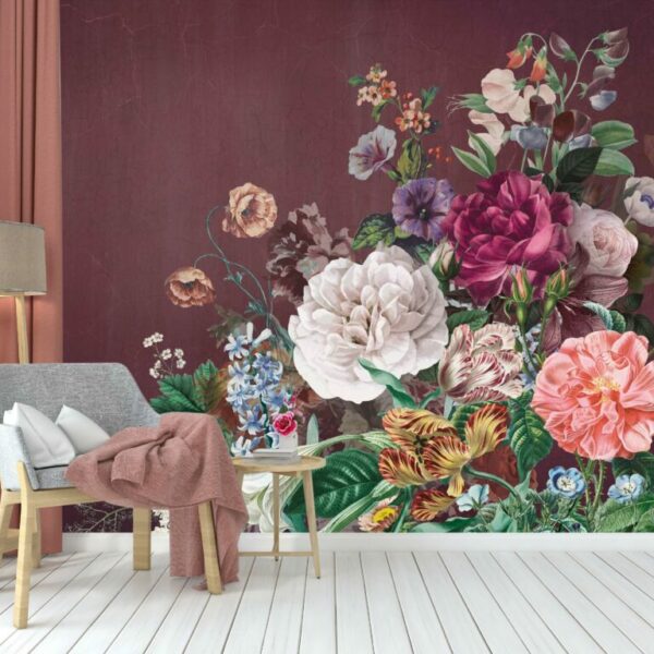Large Rose Pattern Claret Red Wall Murals