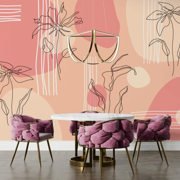 Linear Flowers Pink Tones Wall Murals