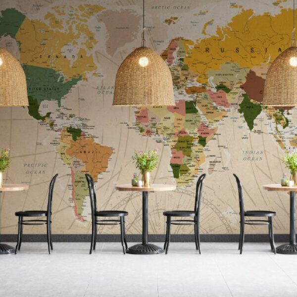 World Map In Coffee Tones Wall Murals