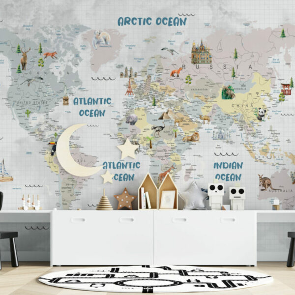 Educational Detailed World Map Wall Murals