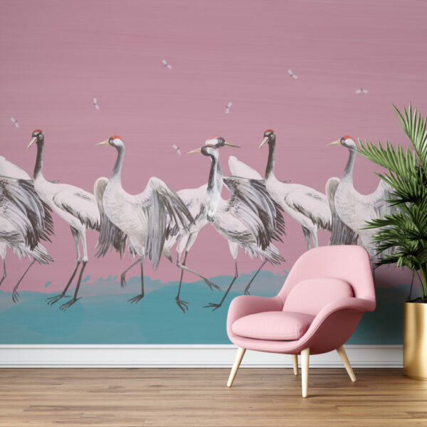 Pink Cranes Wall Murals