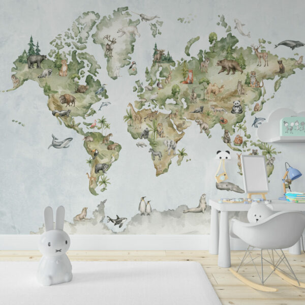 World Map Wallpaper for Kids Room