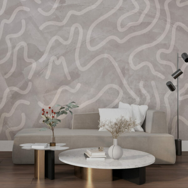 Neutral Abstract Line Drawing Wall Murals