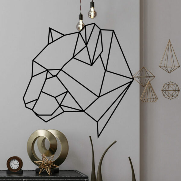 Wooden Geometric Panther Head Wall Murals