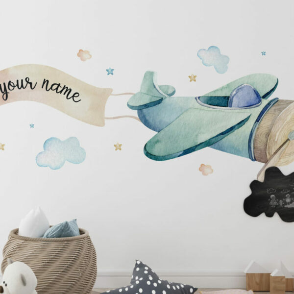 Name Wall Decal for Nursery Plane Wall Murals