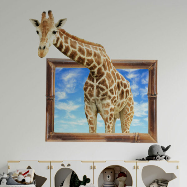 Giraffe In Wooden Frame With 3d Wall Decals