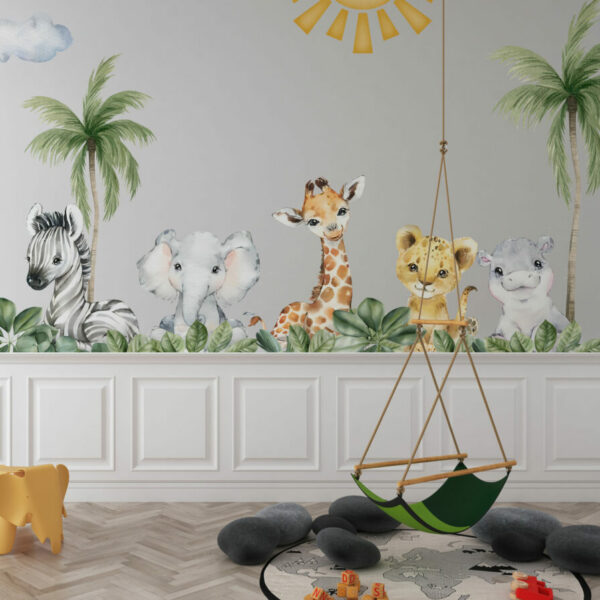 Baby Safari Animals Watercolor Wall Decals