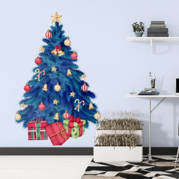 Blue Christmas Tree With Red Wall Decals
