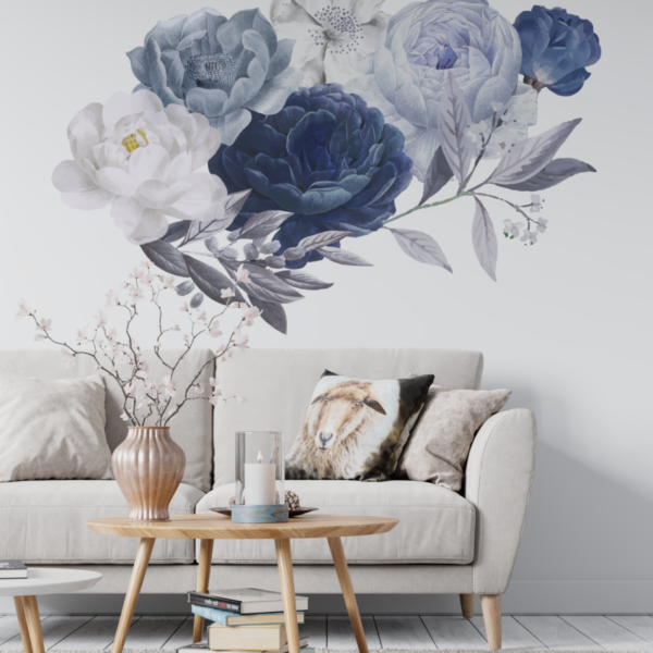 Peonies Wall Sticker, Blue Floral Wall Decals