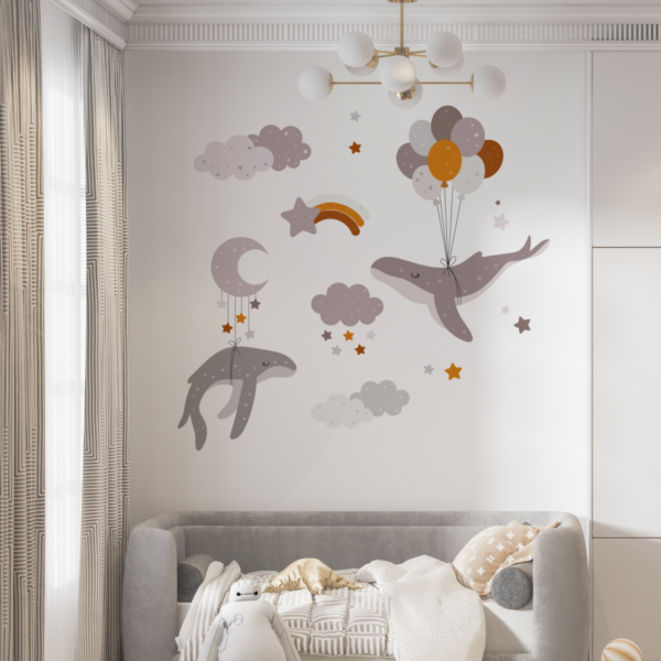 Cute Whales and Balloon Wall Decals