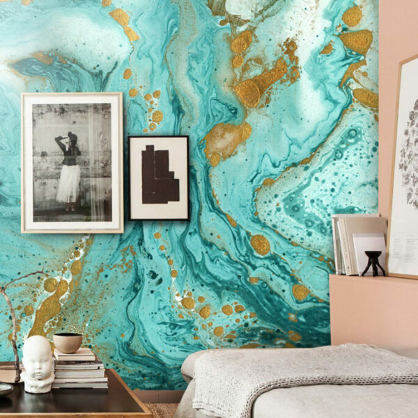Gold And Turquoise Marble Stone Wall Murals