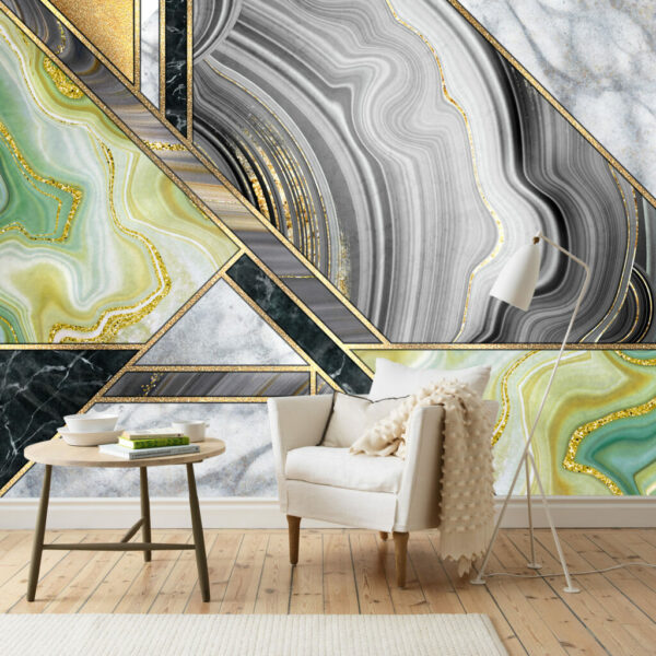 Sauce Teal And Gold Art Deco Wall Murals